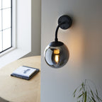 106664 Wall 1 Light Matt Black And Smoked Mirror Glass