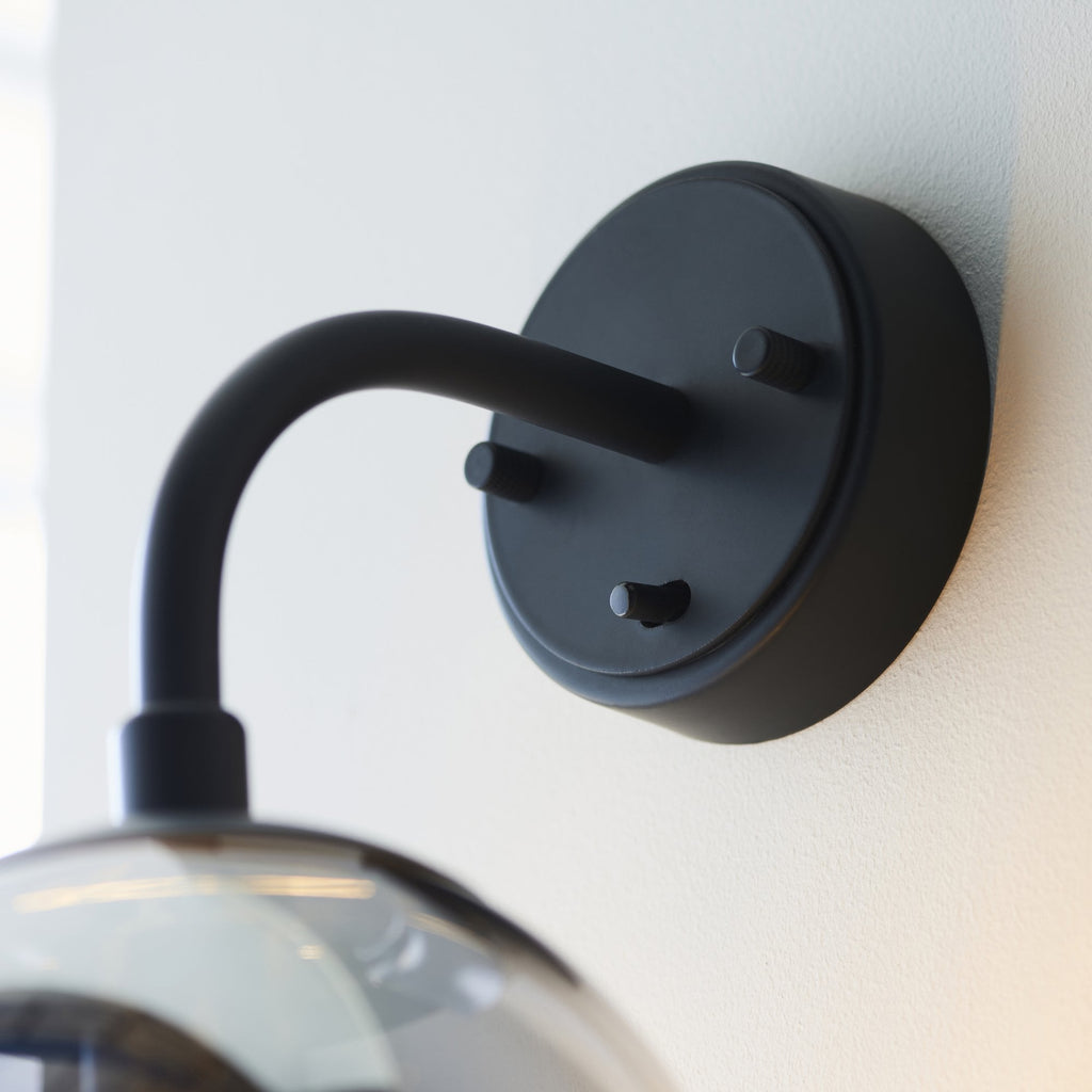 106664 Wall 1 Light Matt Black And Smoked Mirror Glass