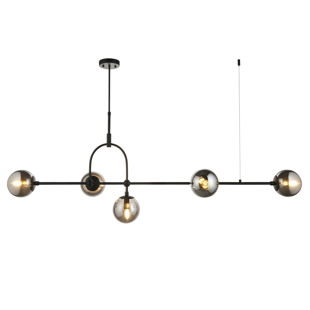 106665 Pendant 5 Light Matt Black And Smoked Mirror Glass