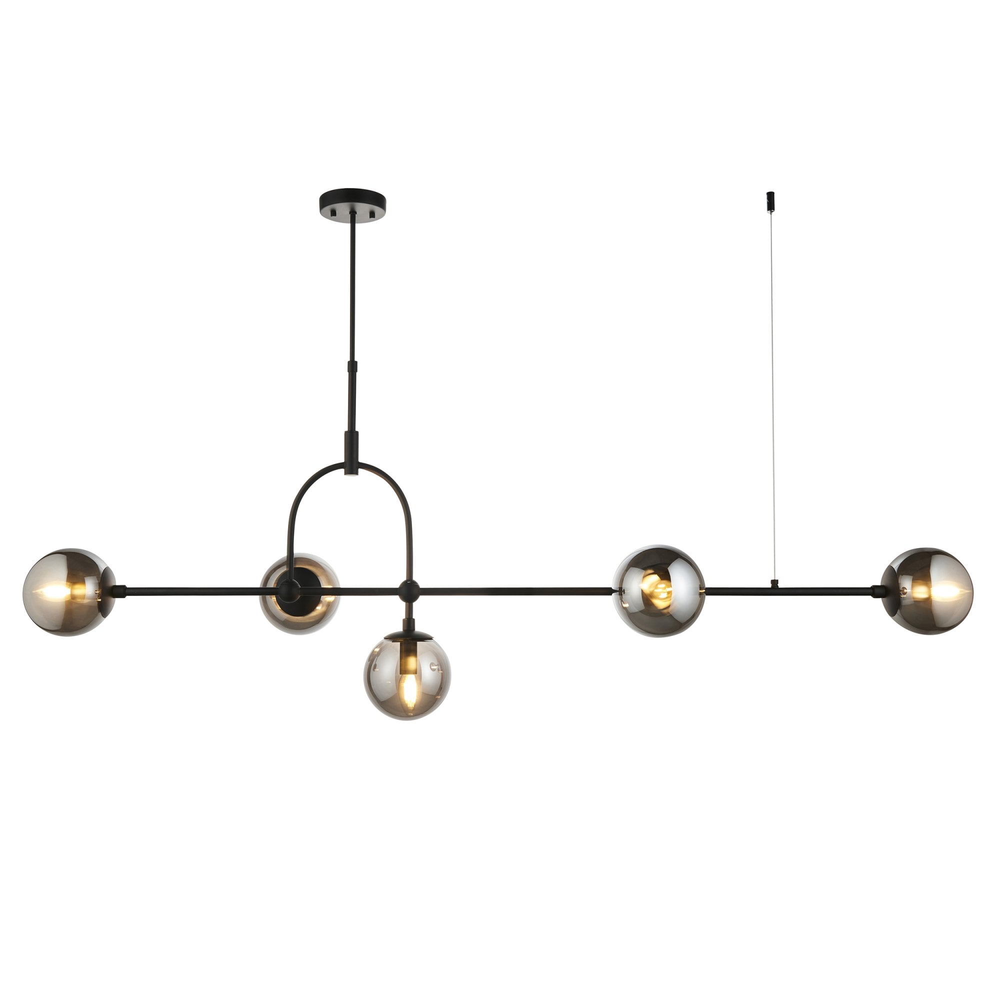 106665 Pendant 5 Light Matt Black And Smoked Mirror Glass