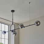 106665 Pendant 5 Light Matt Black And Smoked Mirror Glass