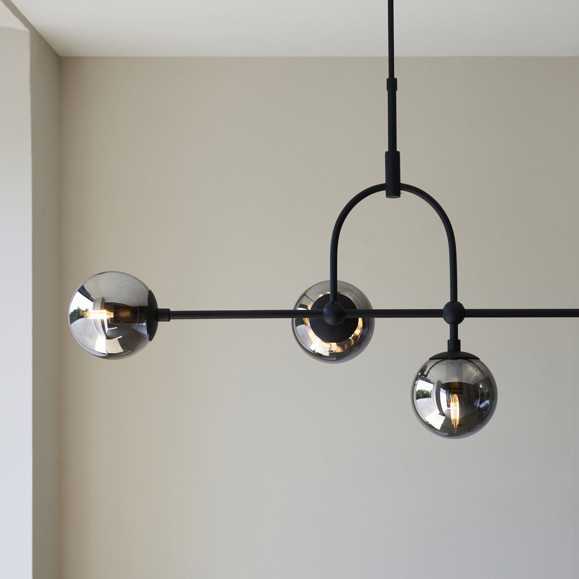 106665 Pendant 5 Light Matt Black And Smoked Mirror Glass