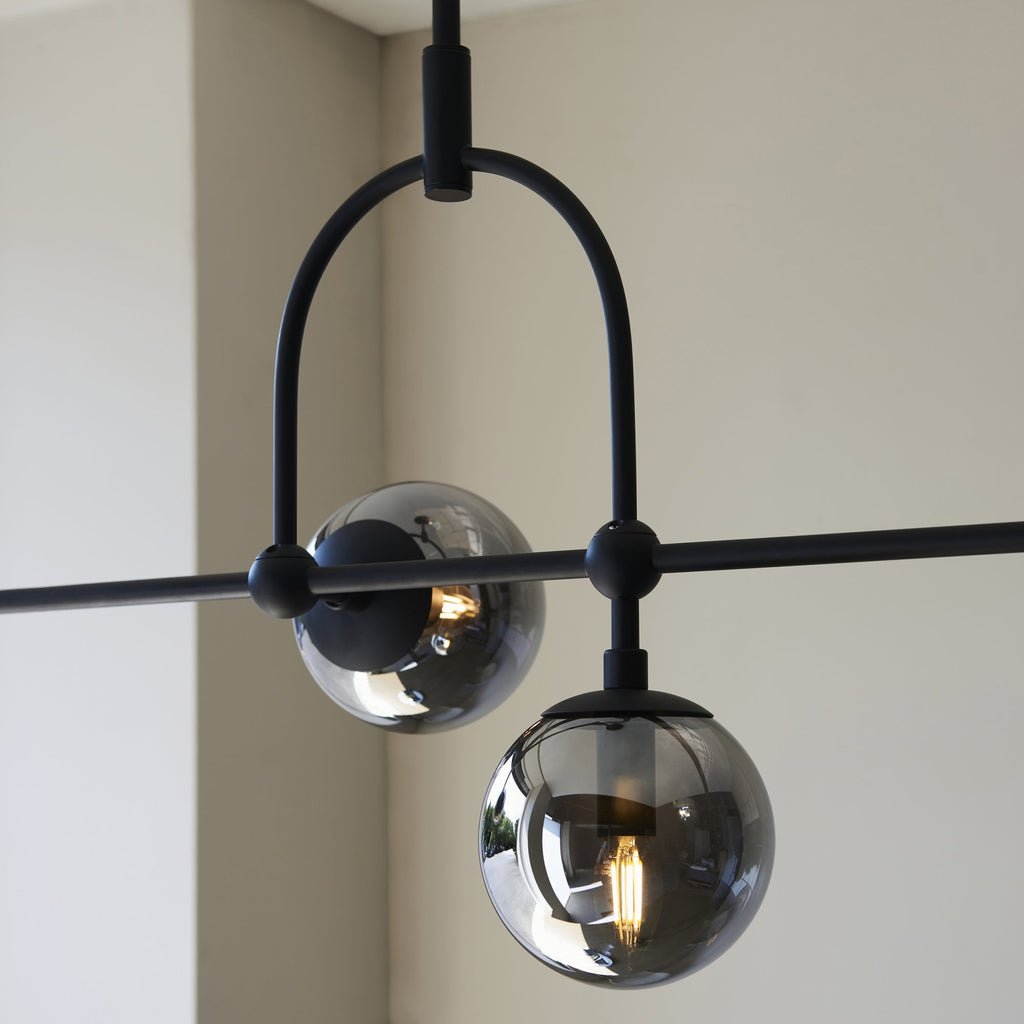 106665 Pendant 5 Light Matt Black And Smoked Mirror Glass