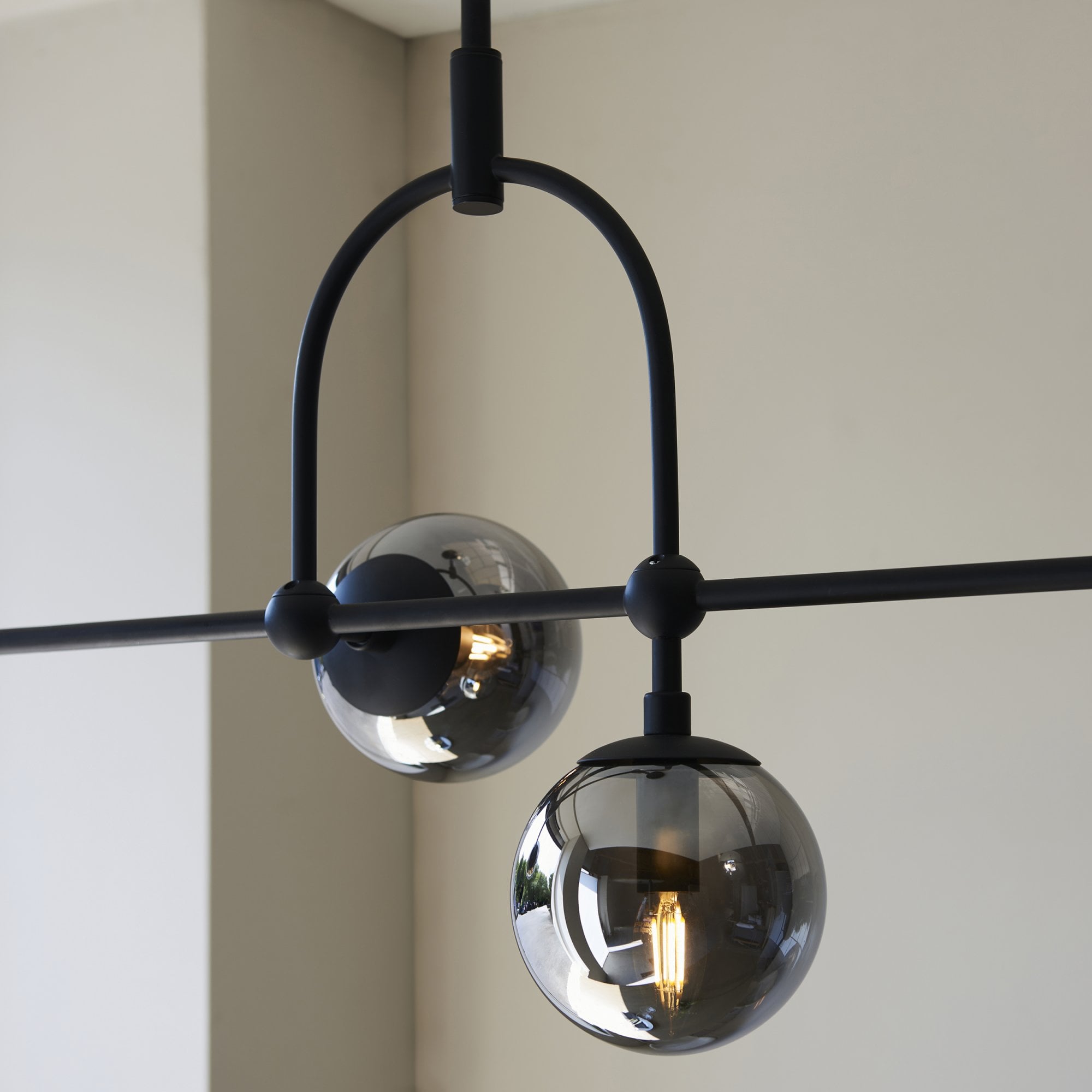 106665 Pendant 5 Light Matt Black And Smoked Mirror Glass