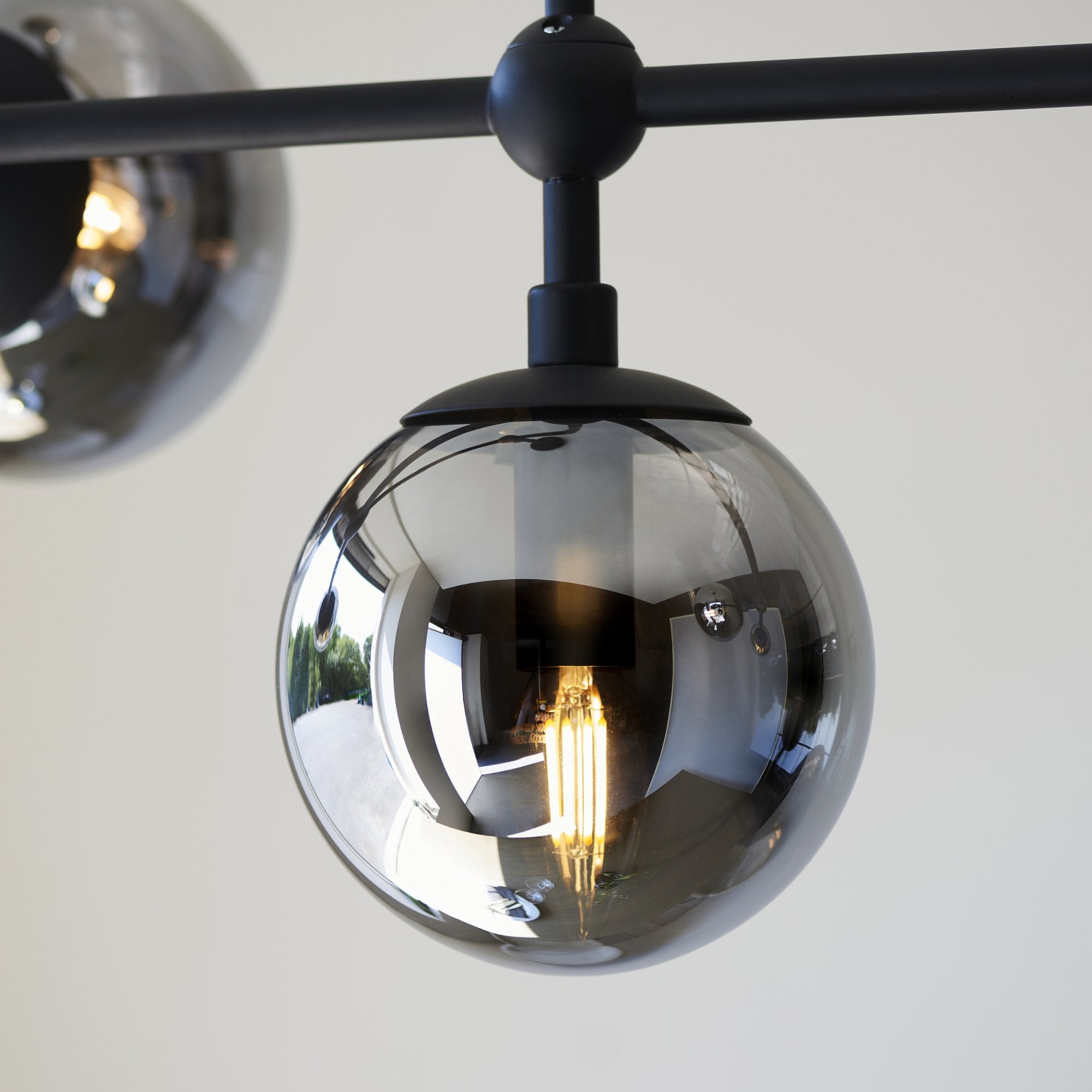 106665 Pendant 5 Light Matt Black And Smoked Mirror Glass