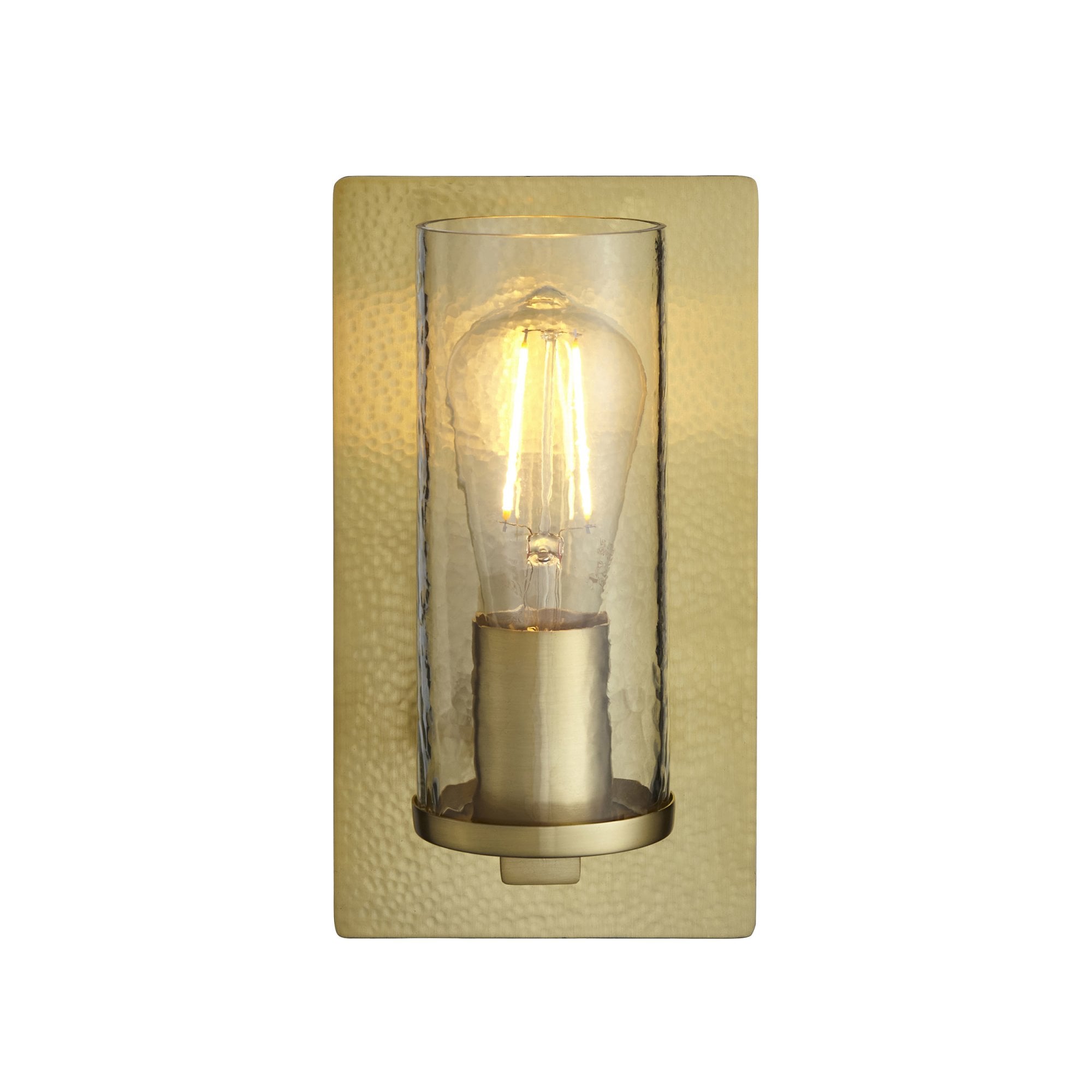 106717 Wall 1 Light Hammered Brass Plate And Textured Clear Glass