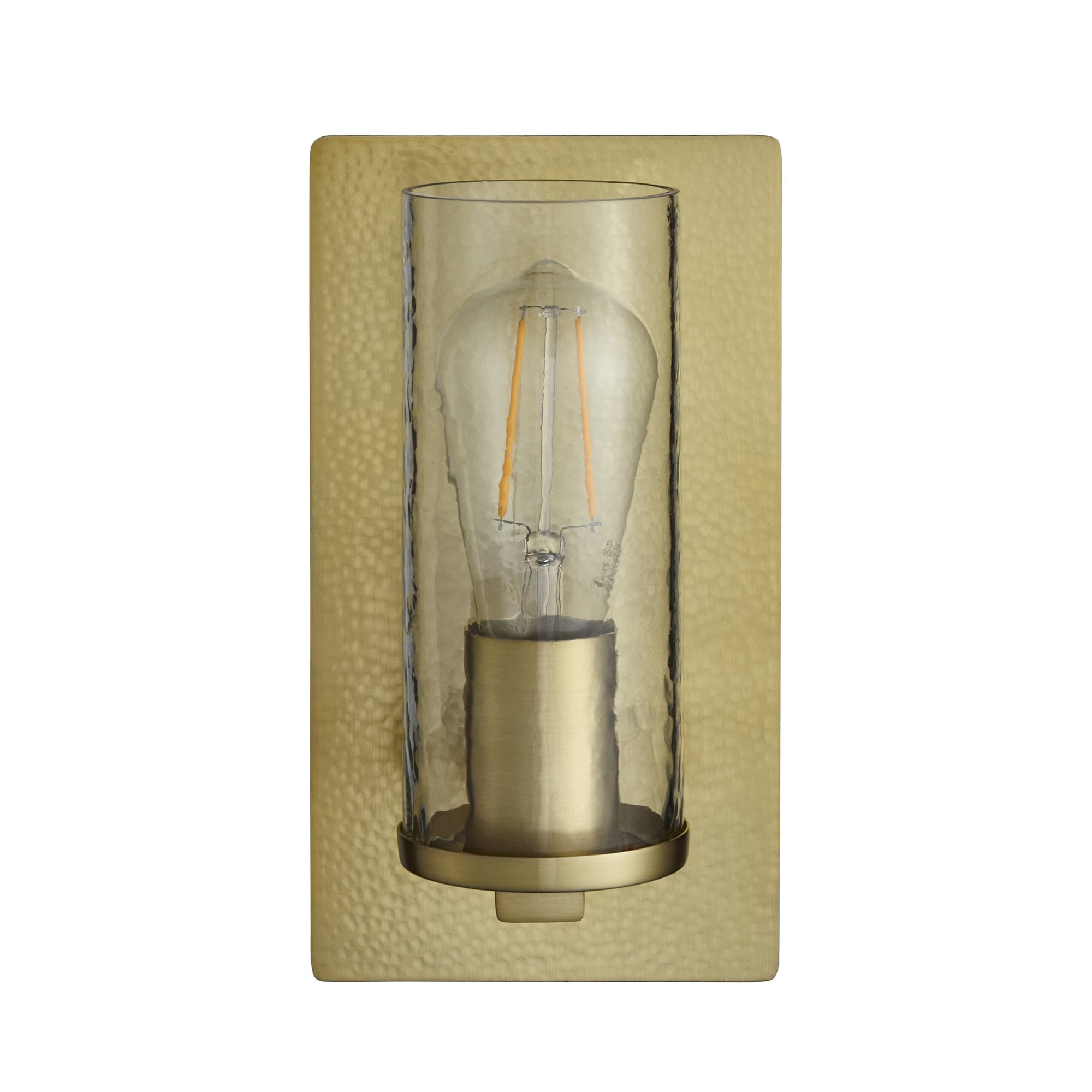 106717 Wall 1 Light Hammered Brass Plate And Textured Clear Glass