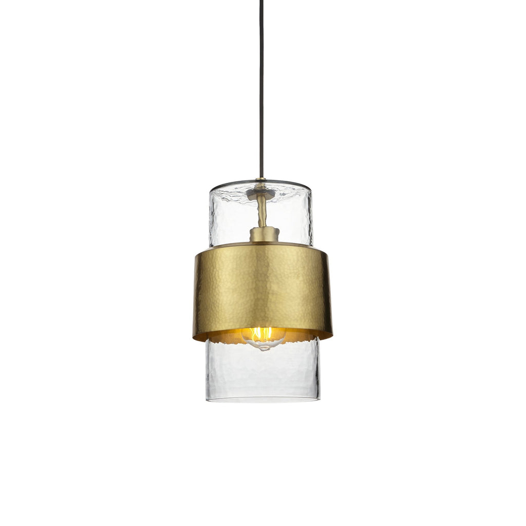 106718 Pendant 1 Light Hammered Brass Plate And Textured Clear Glass