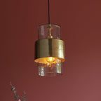 106718 Pendant 1 Light Hammered Brass Plate And Textured Clear Glass