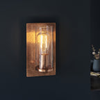 106719 Wall 1 Light Hammered Copper Plate And Textured Clear Glass