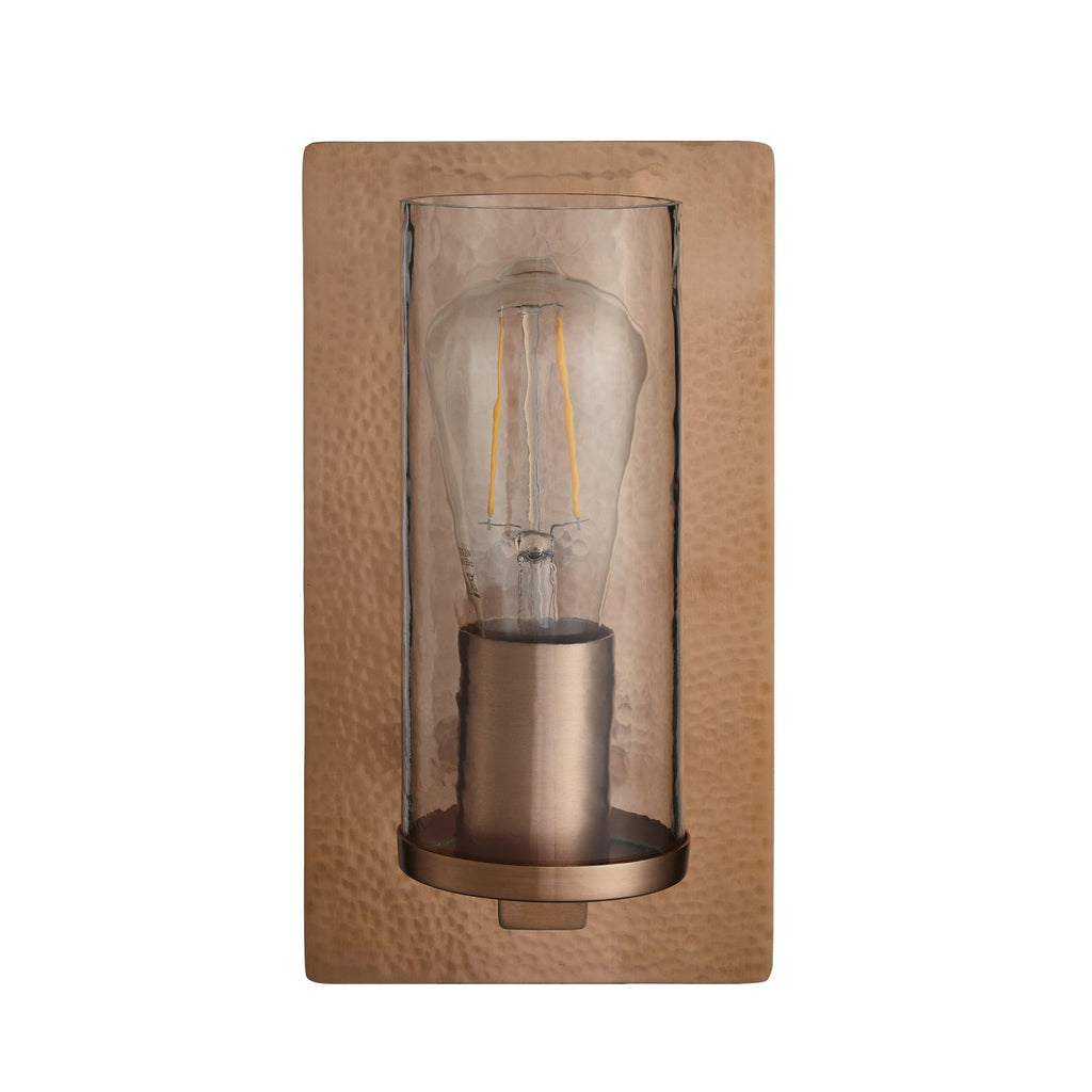 106719 Wall 1 Light Hammered Copper Plate And Textured Clear Glass