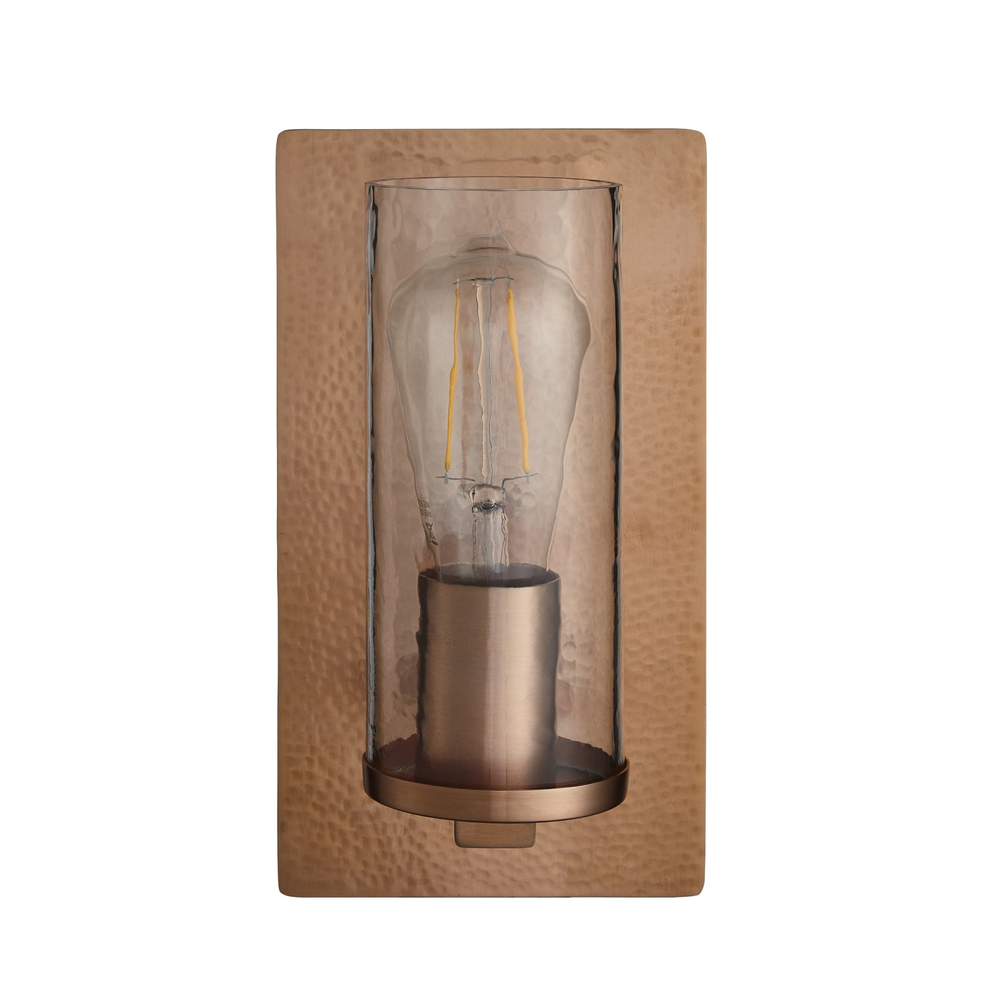 106719 Wall 1 Light Hammered Copper Plate And Textured Clear Glass