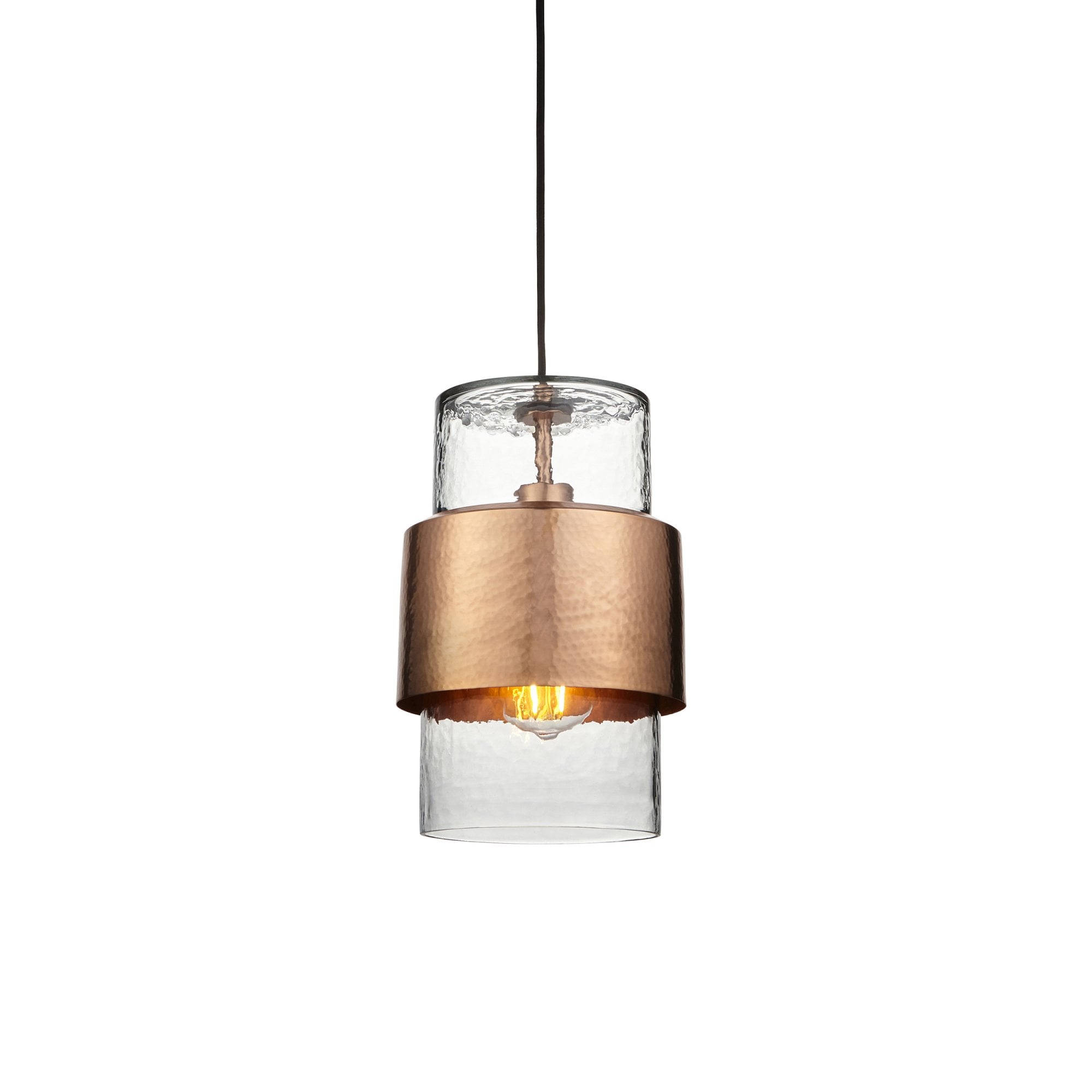 106720 Pendant 1 Light Hammered Copper Plate And Textured Clear Glass