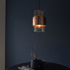 106720 Pendant 1 Light Hammered Copper Plate And Textured Clear Glass