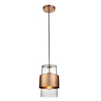 106720 Pendant 1 Light Hammered Copper Plate And Textured Clear Glass
