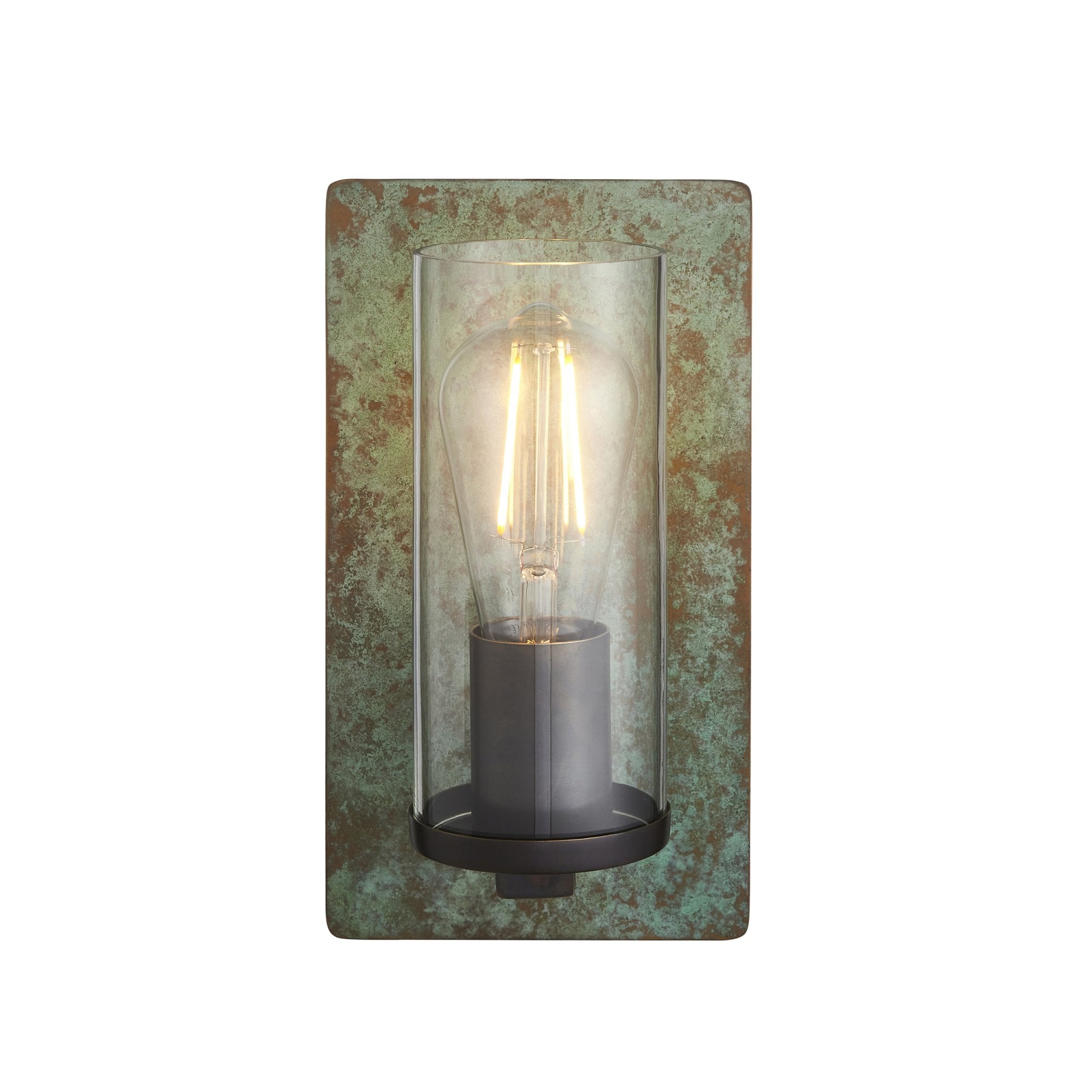 106721 Wall 1 Light Verdigris Bronze Plate And Clear Glass
