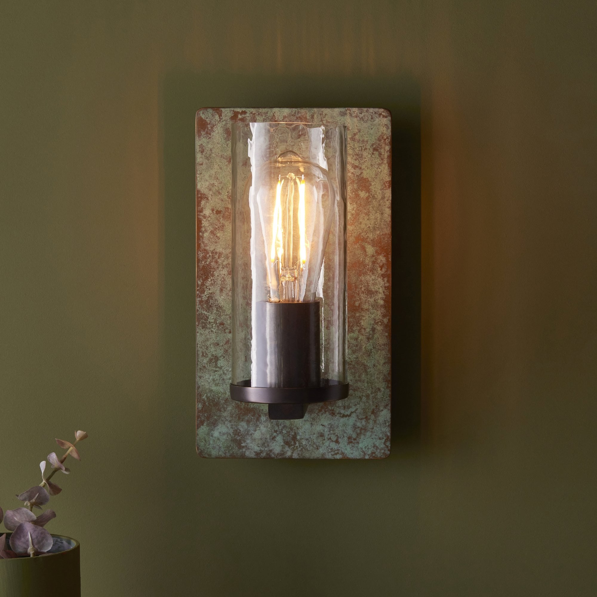 106721 Wall 1 Light Verdigris Bronze Plate And Clear Glass