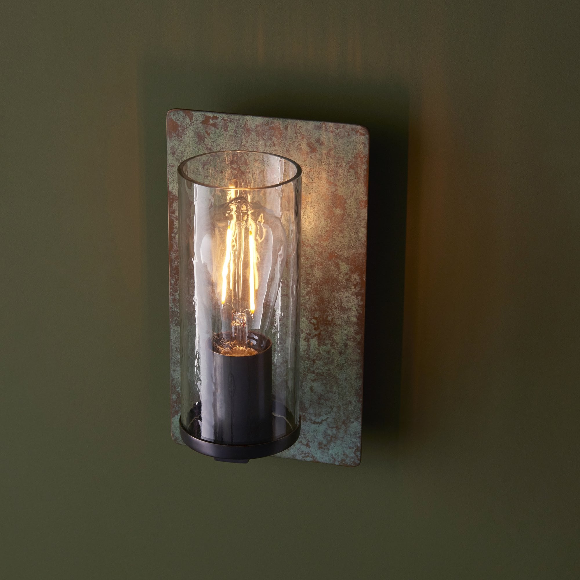 106721 Wall 1 Light Verdigris Bronze Plate And Clear Glass