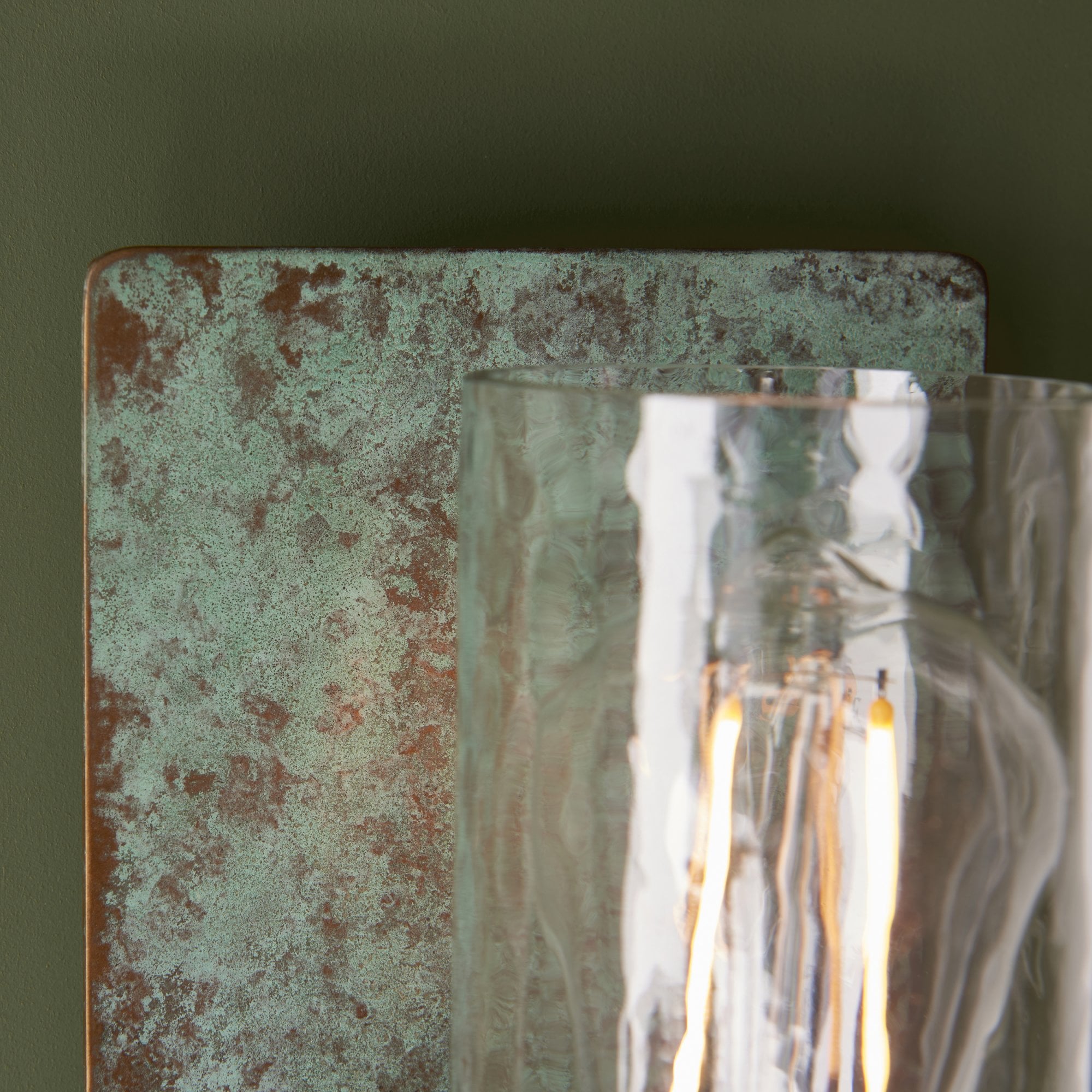106721 Wall 1 Light Verdigris Bronze Plate And Clear Glass