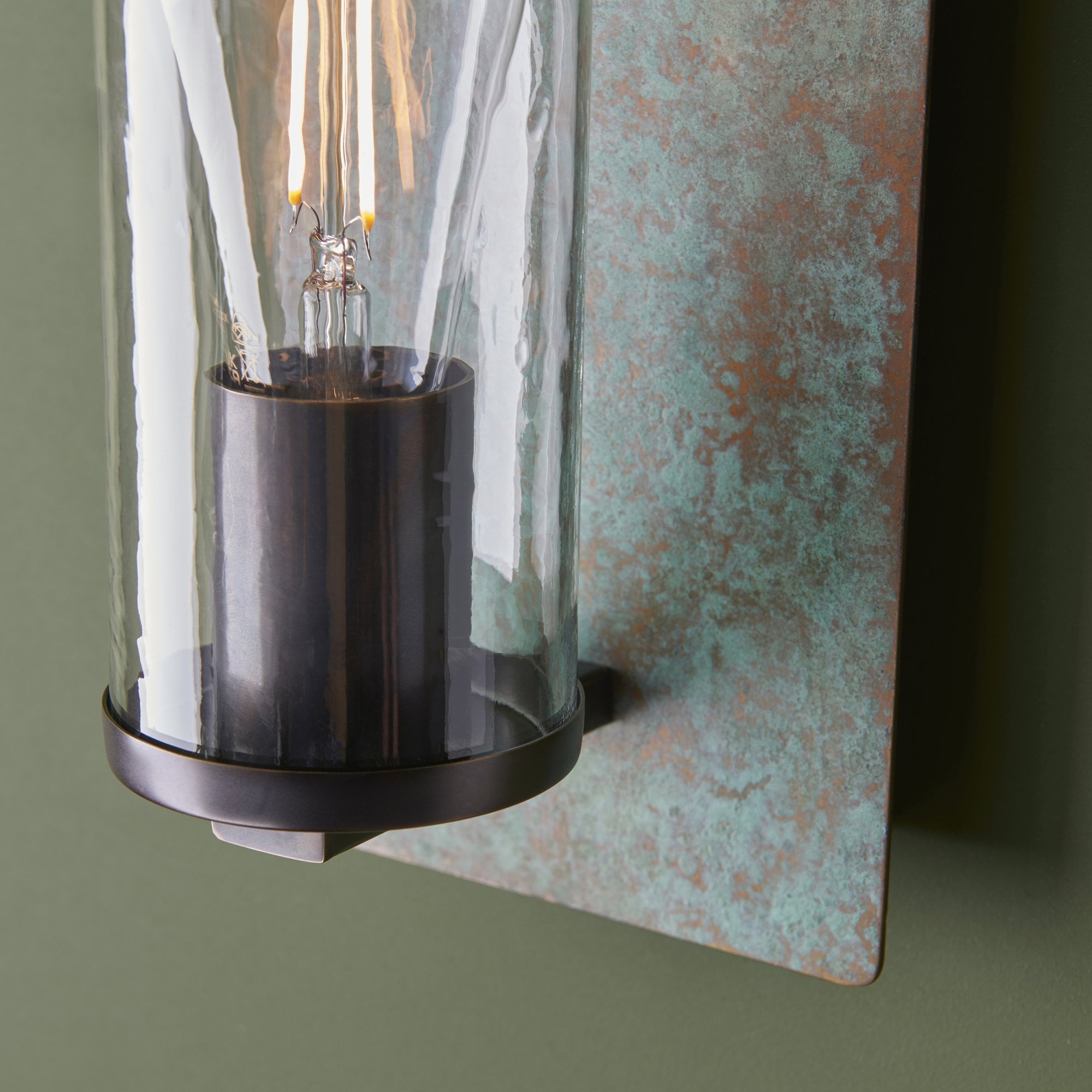 106721 Wall 1 Light Verdigris Bronze Plate And Clear Glass
