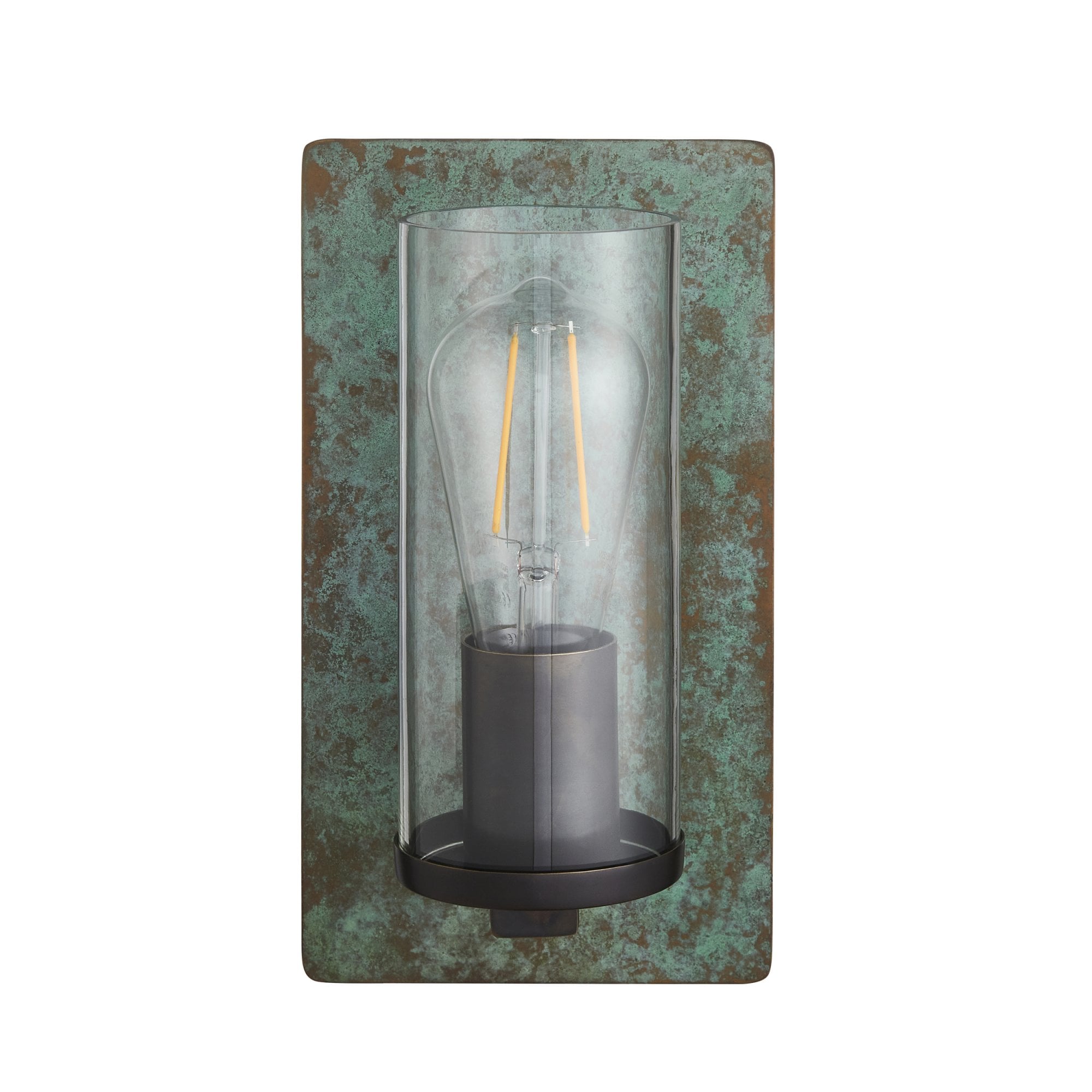 106721 Wall 1 Light Verdigris Bronze Plate And Clear Glass