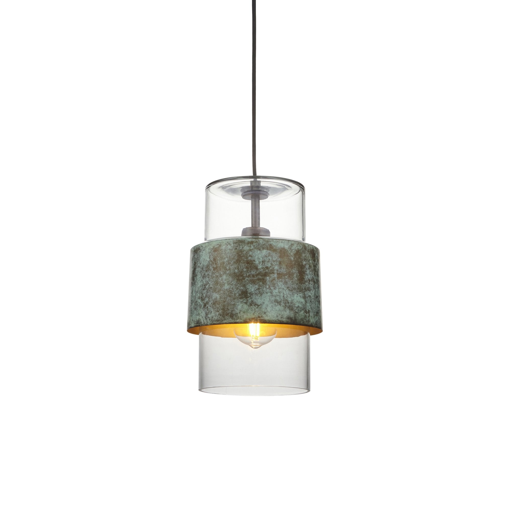 106722 Pendant 1 Light Verdigris Bronze Plate And Clear Glass