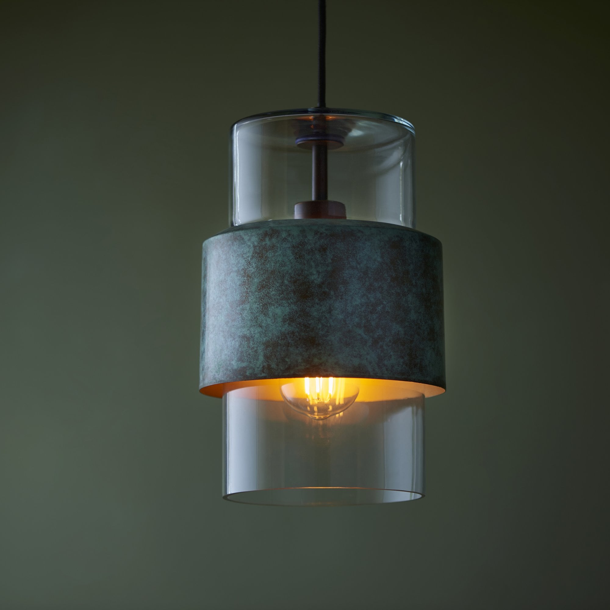 106722 Pendant 1 Light Verdigris Bronze Plate And Clear Glass