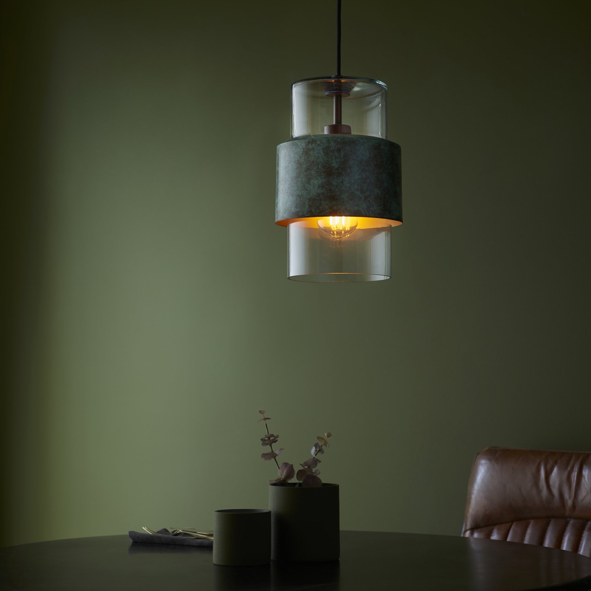 106722 Pendant 1 Light Verdigris Bronze Plate And Clear Glass