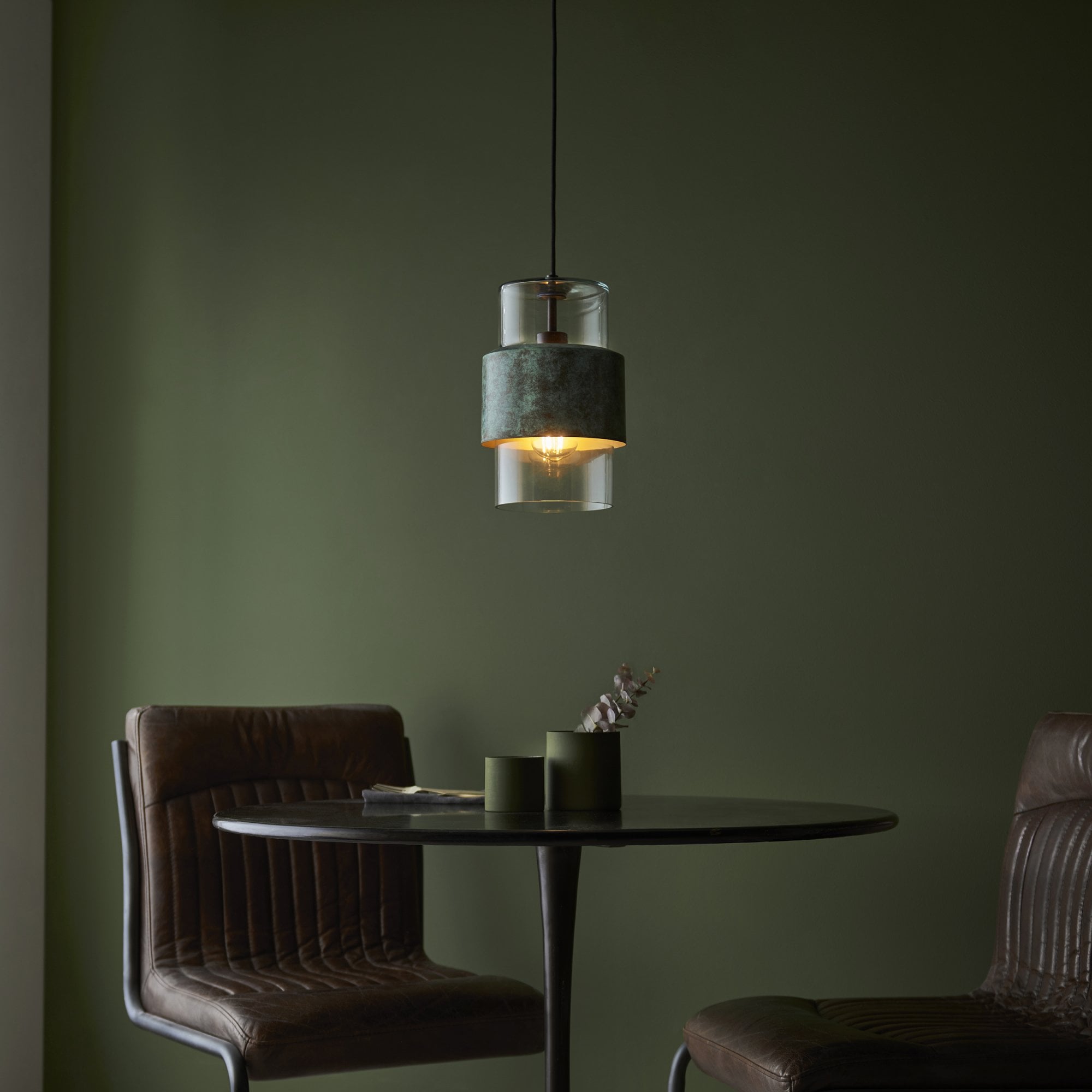 106722 Pendant 1 Light Verdigris Bronze Plate And Clear Glass