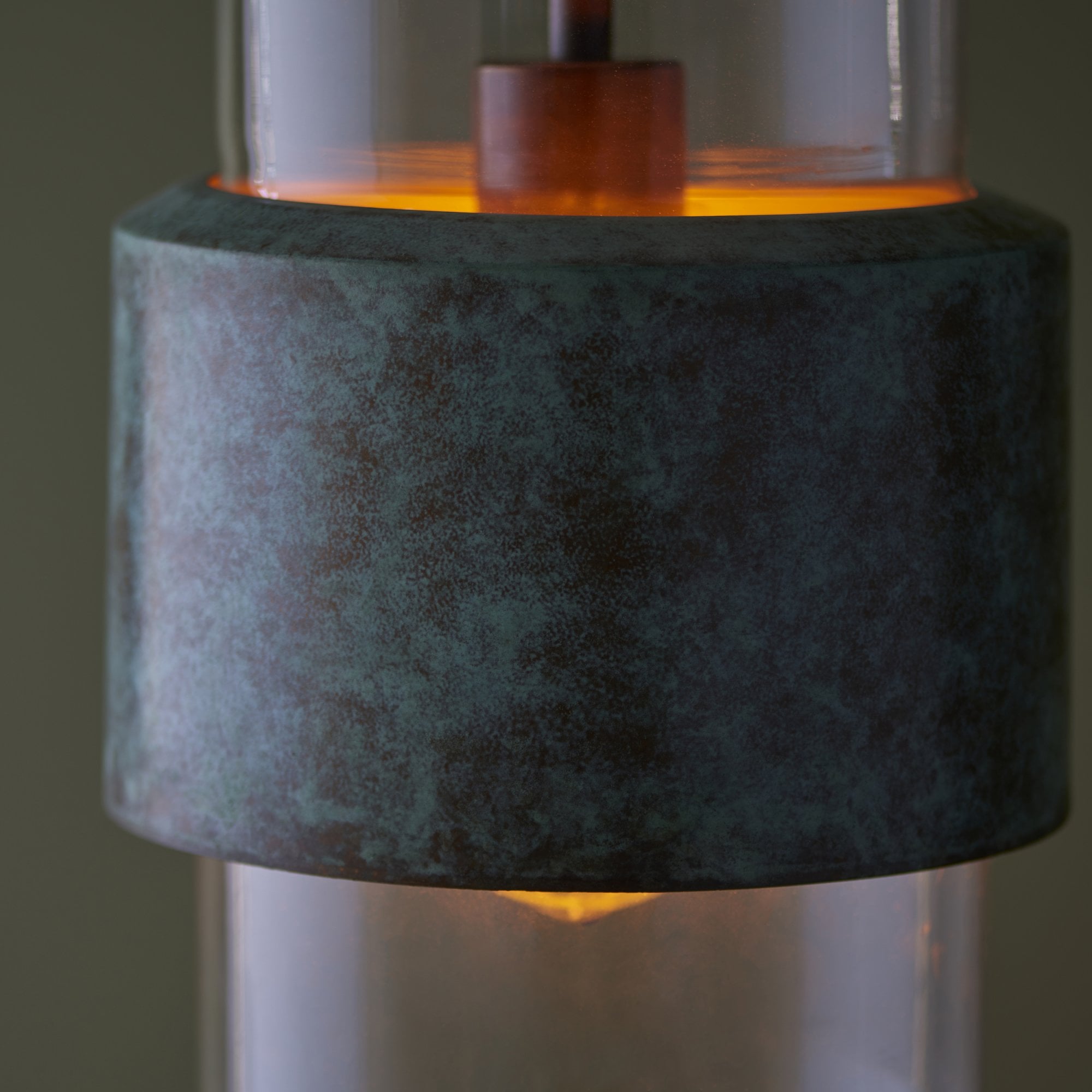 106722 Pendant 1 Light Verdigris Bronze Plate And Clear Glass