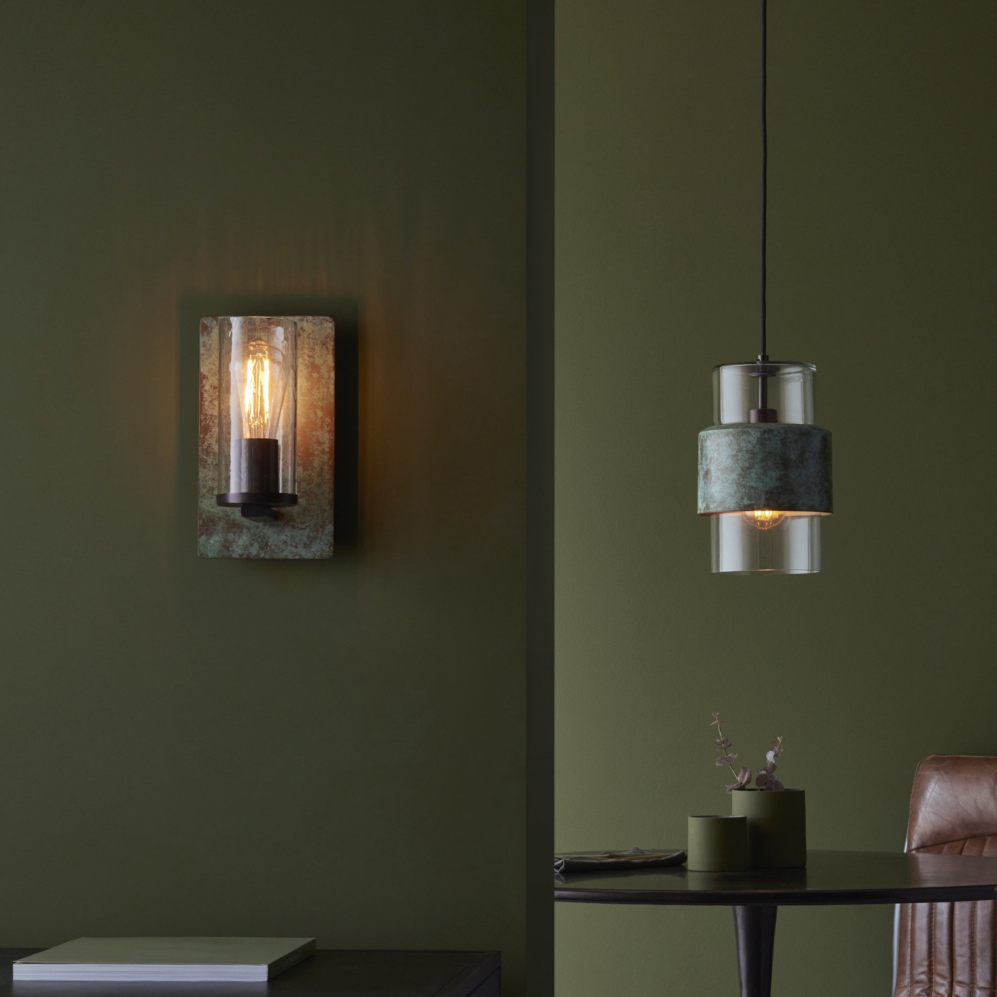 106722 Pendant 1 Light Verdigris Bronze Plate And Clear Glass
