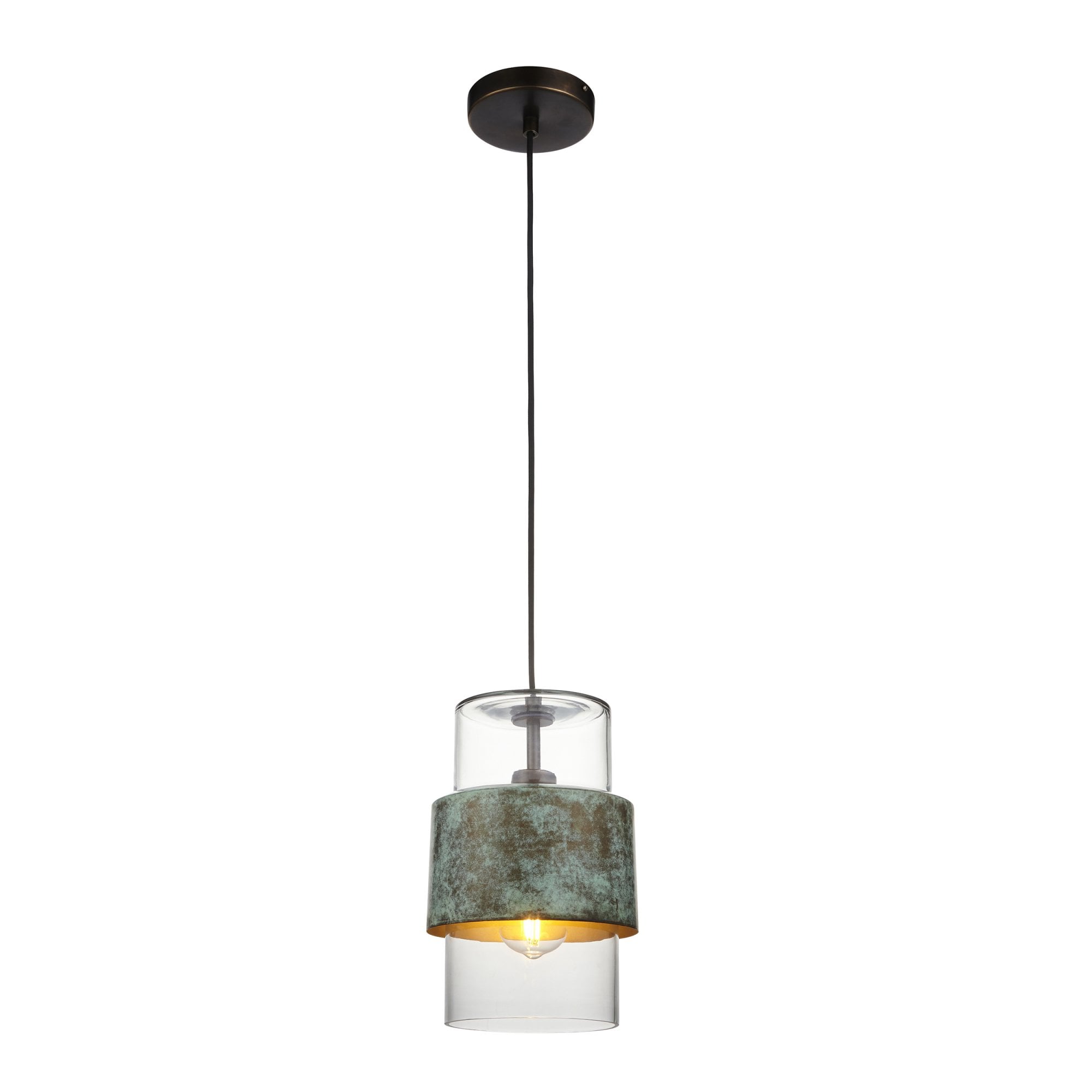 106722 Pendant 1 Light Verdigris Bronze Plate And Clear Glass