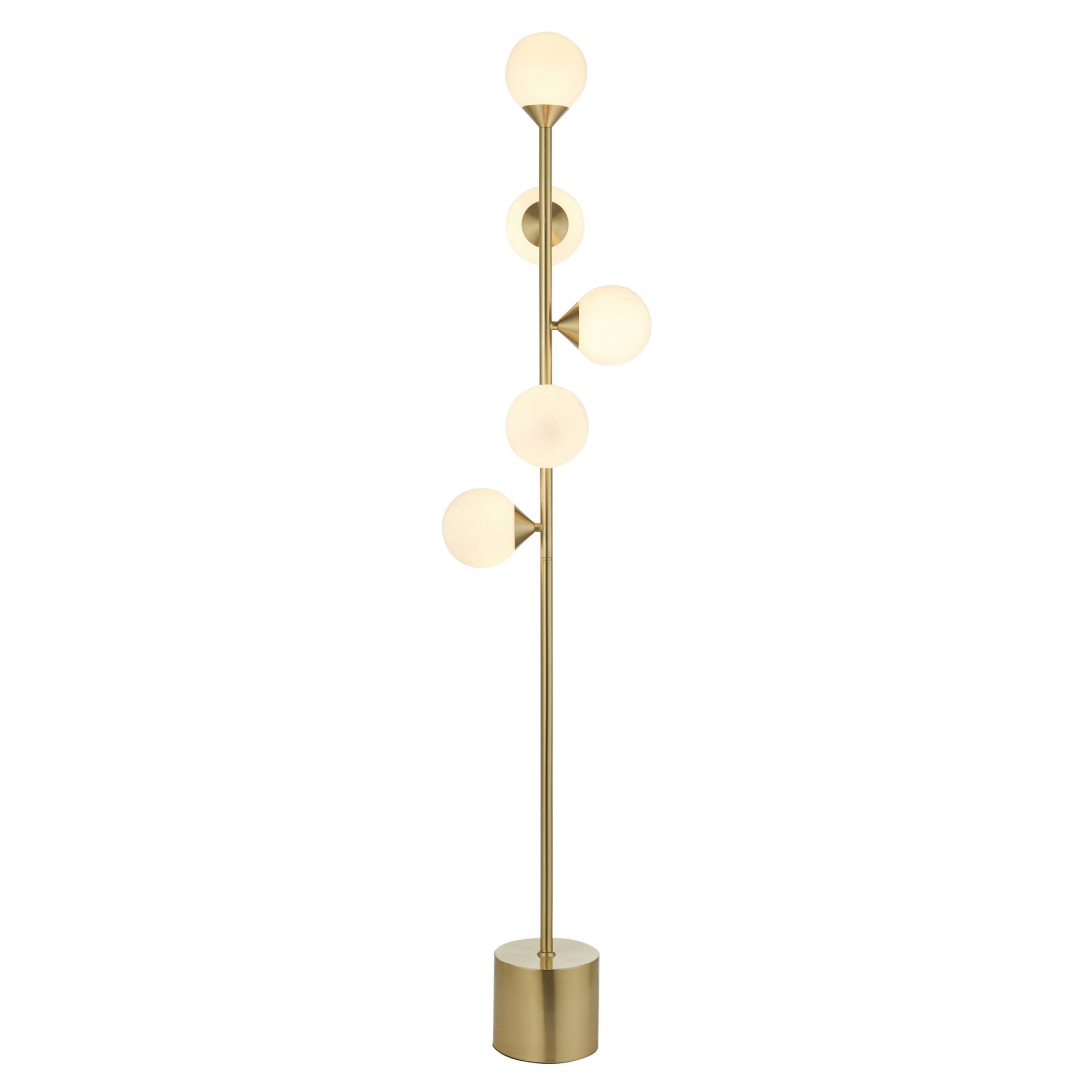 106756 Floor Lamp 5 Light Satin Brass Plate And Gloss White Glass