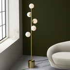 106756 Floor Lamp 5 Light Satin Brass Plate And Gloss White Glass