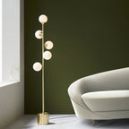 106756 Floor Lamp 5 Light Satin Brass Plate And Gloss White Glass