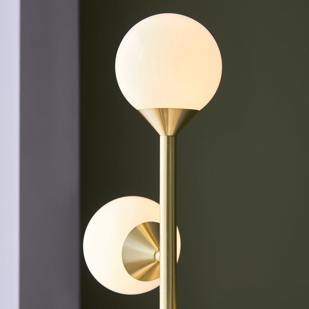 106756 Floor Lamp 5 Light Satin Brass Plate And Gloss White Glass