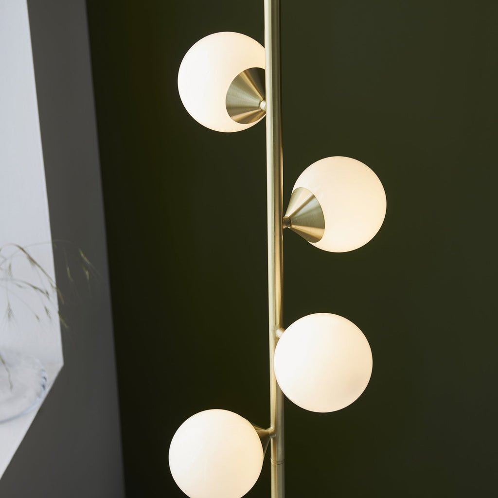 106756 Floor Lamp 5 Light Satin Brass Plate And Gloss White Glass