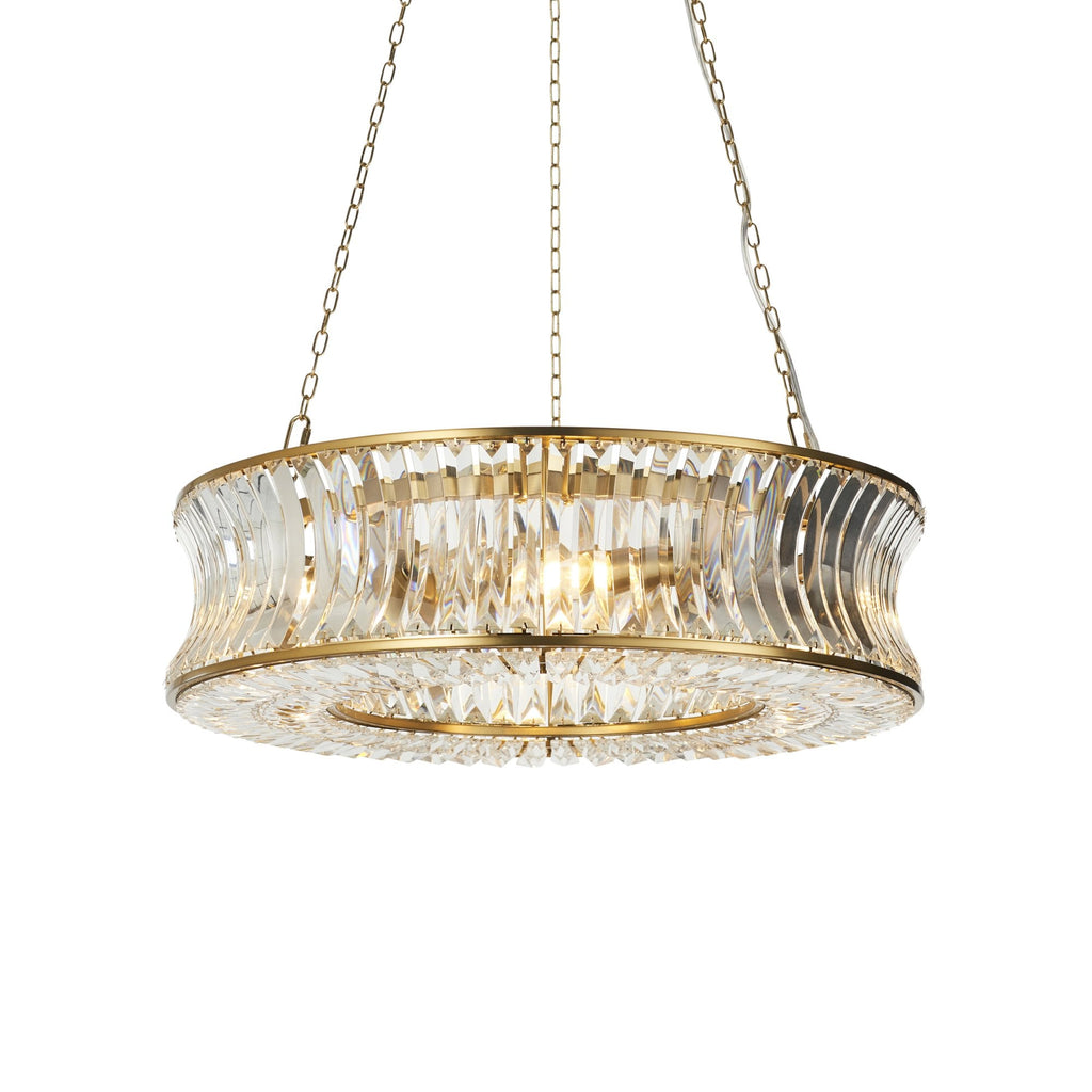 106811 Pendant 6 Light Warm Brass Plate With Crystal And Clear Glass