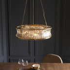 106811 Pendant 6 Light Warm Brass Plate With Crystal And Clear Glass