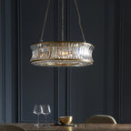 106811 Pendant 6 Light Warm Brass Plate With Crystal And Clear Glass