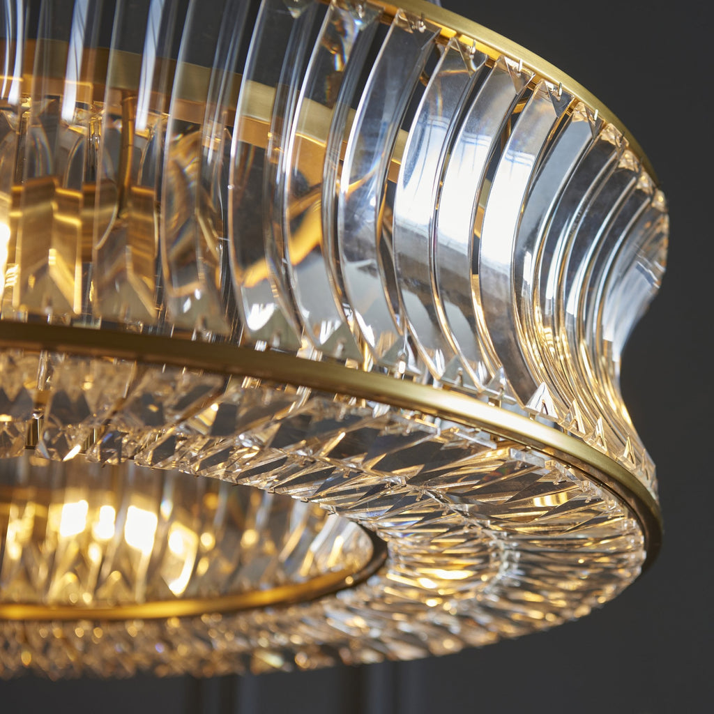 106811 Pendant 6 Light Warm Brass Plate With Crystal And Clear Glass