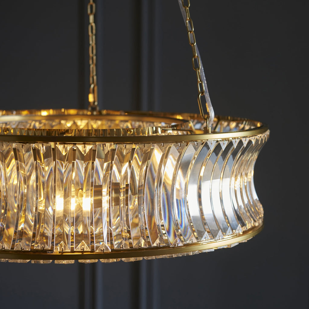 106811 Pendant 6 Light Warm Brass Plate With Crystal And Clear Glass