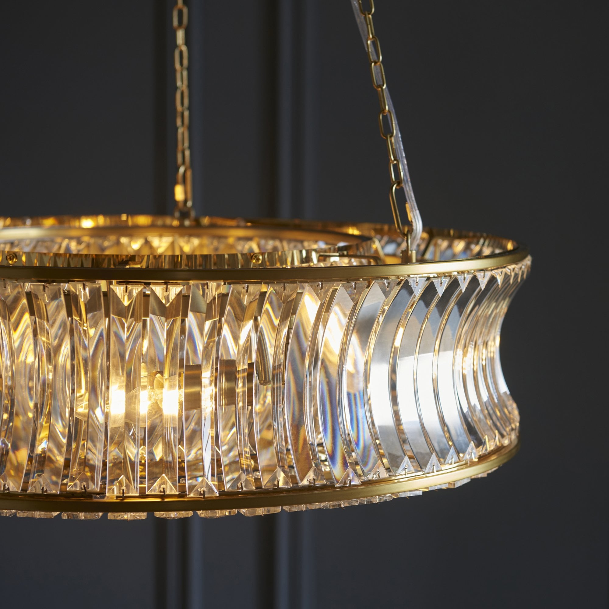 106811 Pendant 6 Light Warm Brass Plate With Crystal And Clear Glass