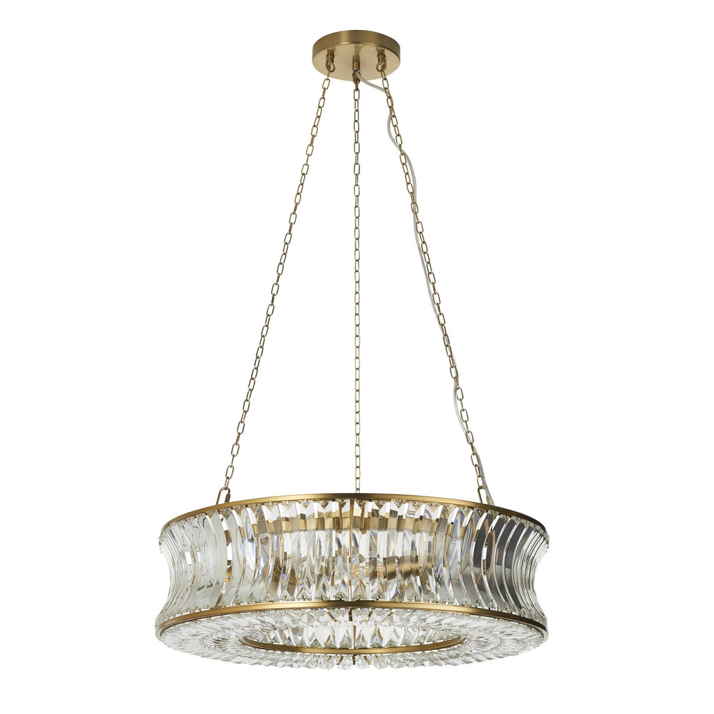 106811 Pendant 6 Light Warm Brass Plate With Crystal And Clear Glass