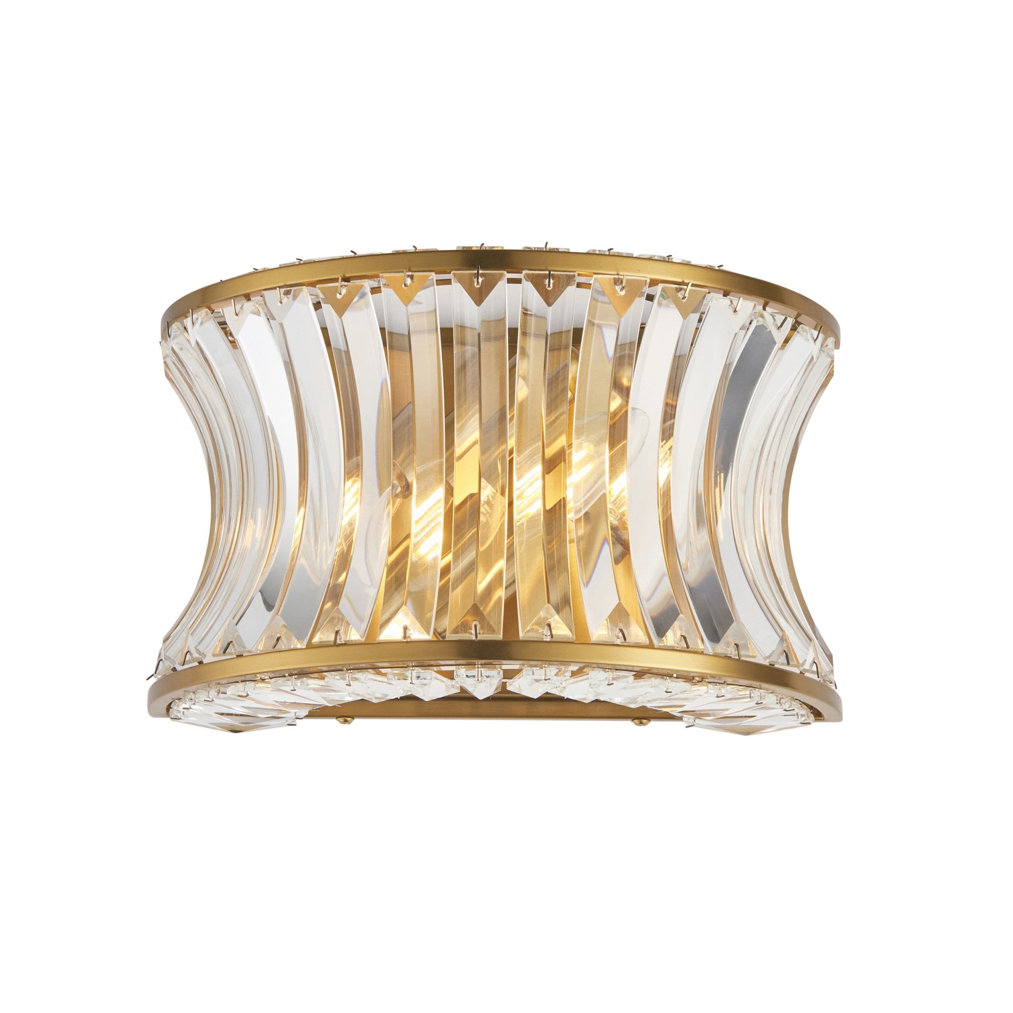 106812 Wall 2 Light Warm Brass Plate With Crystal And Clear Glass