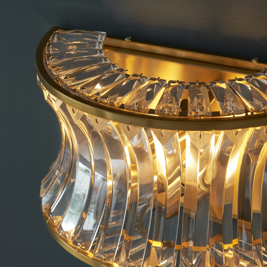 106812 Wall 2 Light Warm Brass Plate With Crystal And Clear Glass