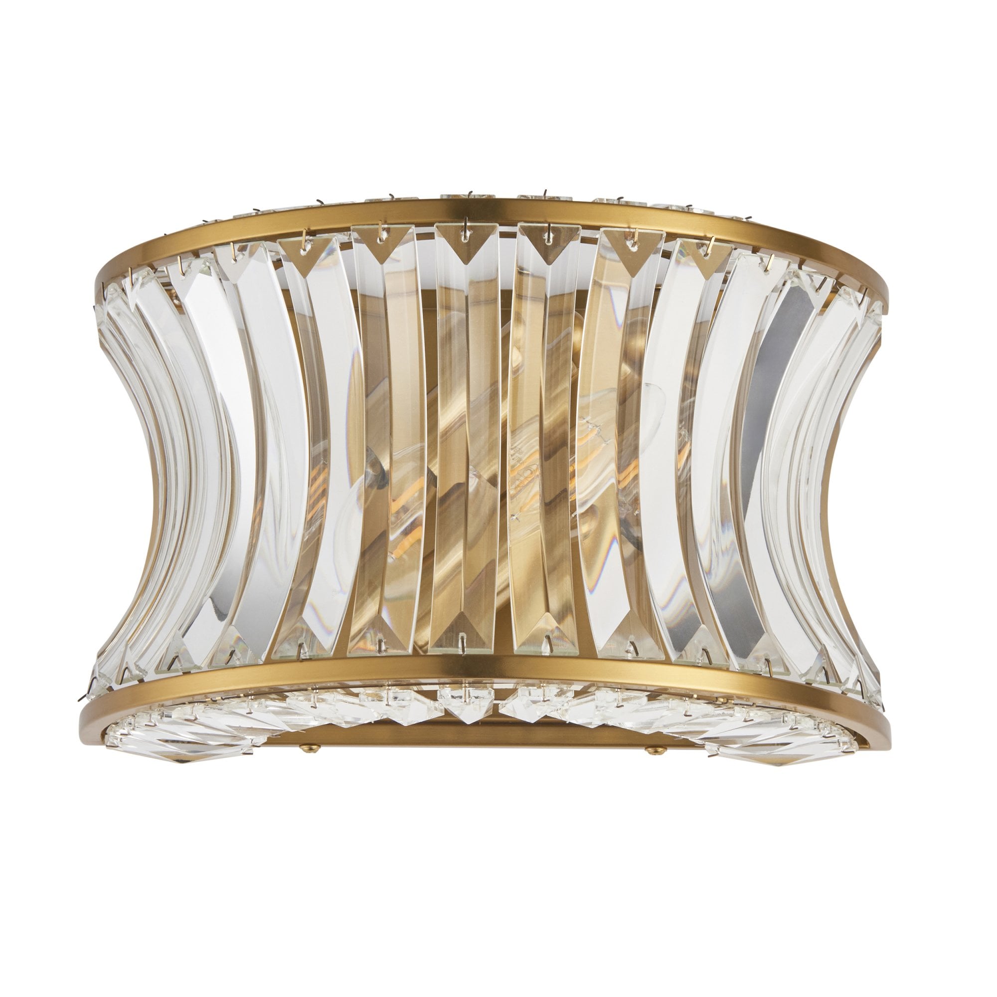 106812 Wall 2 Light Warm Brass Plate With Crystal And Clear Glass