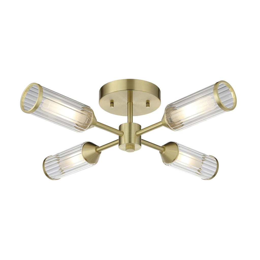 106946 Semi Flush Ceiling 4 Light Satin Brass Plate With Clear And Frosted Glass