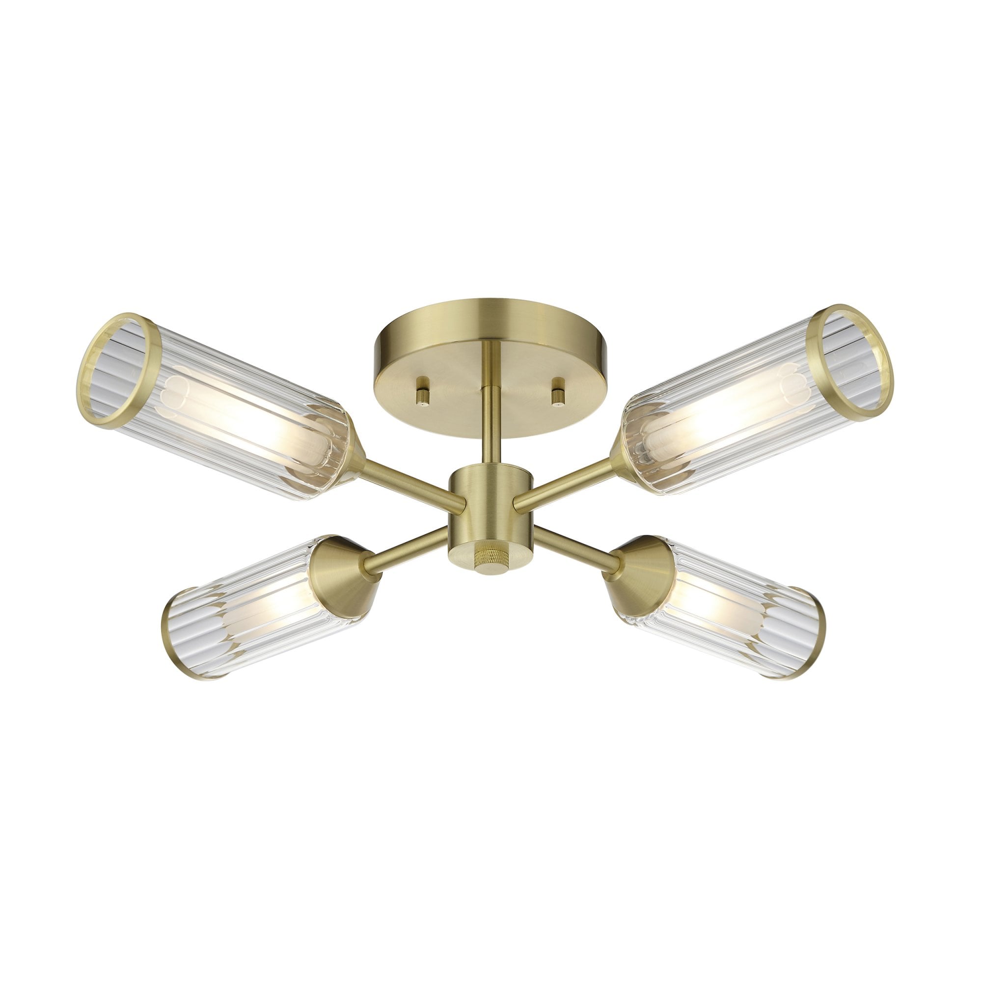 106946 Semi Flush Ceiling 4 Light Satin Brass Plate With Clear And Frosted Glass