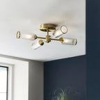 106946 Semi Flush Ceiling 4 Light Satin Brass Plate With Clear And Frosted Glass